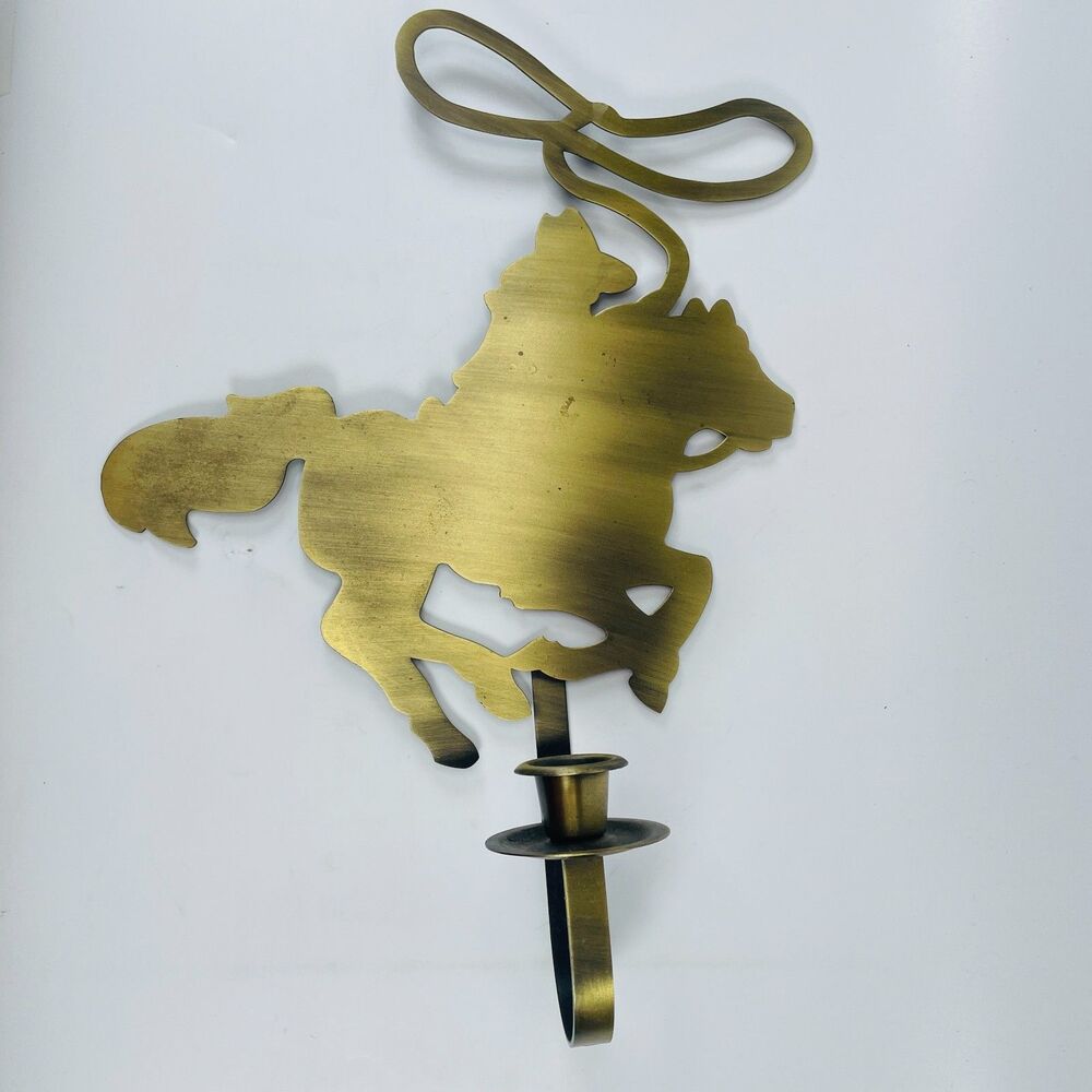 Vtg Brass Cowboy Roper Rodeo Wall Candle Sconce Holder 14.5" Western Decor Metal